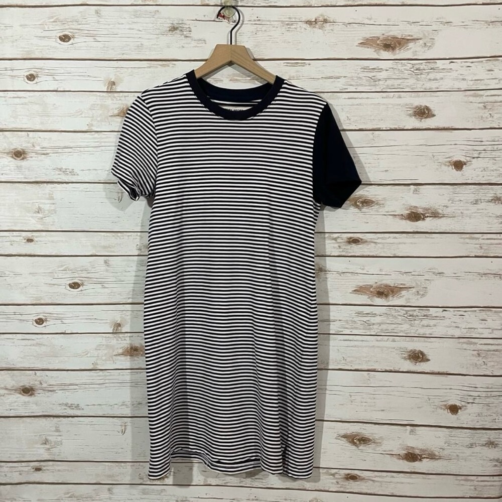 Tory Burch, Tory Sport Striped Black and White T-Shirt Dress, Size Large